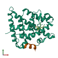 PDB entry 4rmc coloured by chain, front view.