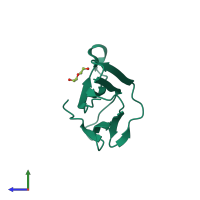 PDB entry 4rmq coloured by chain, side view.