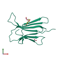 PDB entry 4rmt coloured by chain, front view.