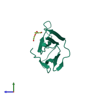 PDB entry 4rmu coloured by chain, side view.