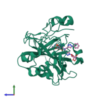 PDB entry 4rn4 coloured by chain, side view.