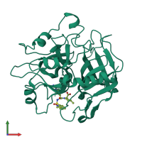 Monomeric assembly 1 of PDB entry 4rn6 coloured by chemically distinct molecules, front view.