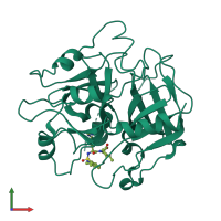 Monomeric assembly 2 of PDB entry 4rn6 coloured by chemically distinct molecules, front view.