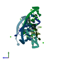 PDB entry 4rne coloured by chain, side view.