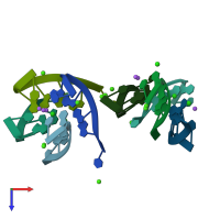 PDB entry 4rne coloured by chain, top view.
