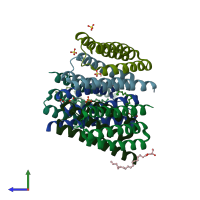 PDB entry 4rng coloured by chain, side view.