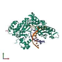 PDB entry 4rno coloured by chain, front view.