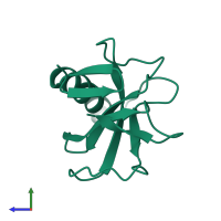 PDB entry 4rnt coloured by chain, side view.