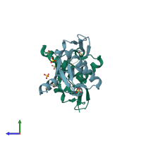 PDB entry 4ro3 coloured by chain, side view.