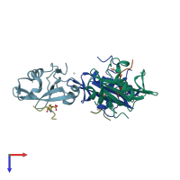 PDB entry 4roj coloured by chain, top view.