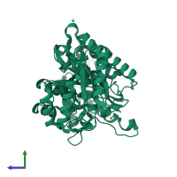 PDB entry 4rop coloured by chain, side view.