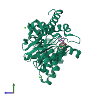 PDB entry 4ros coloured by chain, side view.