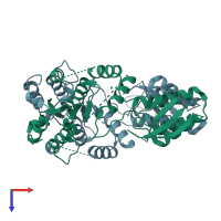 PDB entry 4rou coloured by chain, top view.