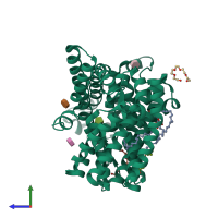 PDB entry 4rp9 coloured by chain, side view.