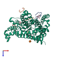 PDB entry 4rp9 coloured by chain, top view.