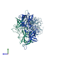 PDB entry 4rpb coloured by chain, side view.