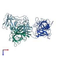 PDB entry 4rpb coloured by chain, top view.