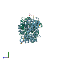 PDB entry 4rpc coloured by chain, side view.