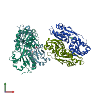 PDB entry 4rpo coloured by chain, front view.