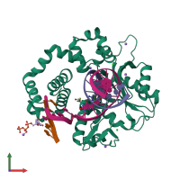 PDB entry 4rpy coloured by chain, front view.