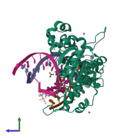 PDB entry 4rpy coloured by chain, side view.