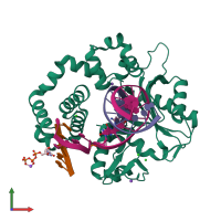 PDB entry 4rpz coloured by chain, front view.