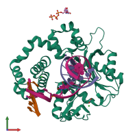 PDB entry 4rq0 coloured by chain, front view.