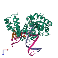PDB entry 4rq0 coloured by chain, top view.