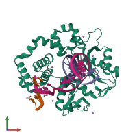 PDB entry 4rq2 coloured by chain, front view.