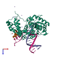 PDB entry 4rq2 coloured by chain, top view.