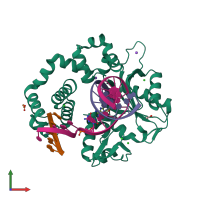 PDB entry 4rq3 coloured by chain, front view.