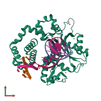 PDB entry 4rq4 coloured by chain, front view.