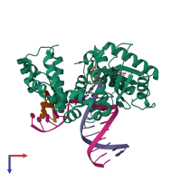 PDB entry 4rq4 coloured by chain, top view.