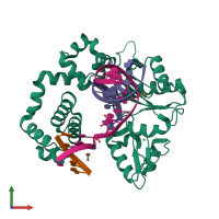 PDB entry 4rq7 coloured by chain, front view.