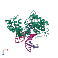 PDB entry 4rq7 coloured by chain, top view.