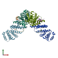 PDB entry 4rqi coloured by chain, front view.