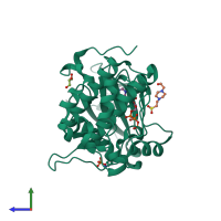 PDB entry 4rqk coloured by chain, side view.