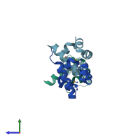 PDB entry 4rqm coloured by chain, side view.