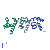 PDB entry 4rqm coloured by chain, top view.