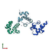 PDB entry 4rqn coloured by chain, front view.