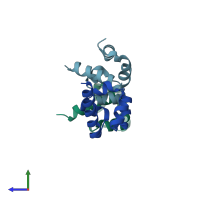PDB entry 4rqn coloured by chain, side view.