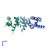 PDB entry 4rqn coloured by chain, top view.