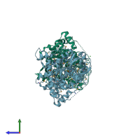 PDB entry 4rqo coloured by chain, side view.