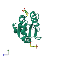 PDB entry 4rqr coloured by chain, side view.
