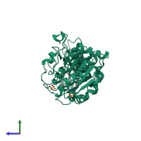 PDB entry 4rqt coloured by chain, side view.