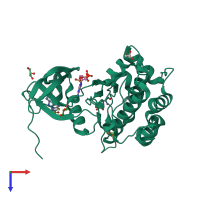 PDB entry 4rqv coloured by chain, top view.