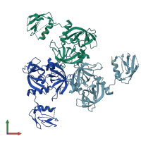 PDB entry 4rqz coloured by chain, front view.