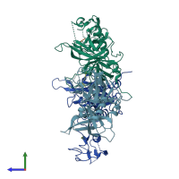 PDB entry 4rqz coloured by chain, side view.
