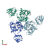 PDB entry 4rr1 coloured by chain, front view.