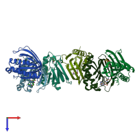 PDB entry 4rrf coloured by chain, top view.